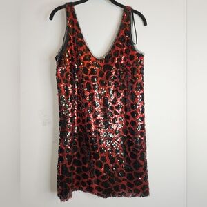 ZARA Sequin Leopard Black & Red Mini Dress, size S